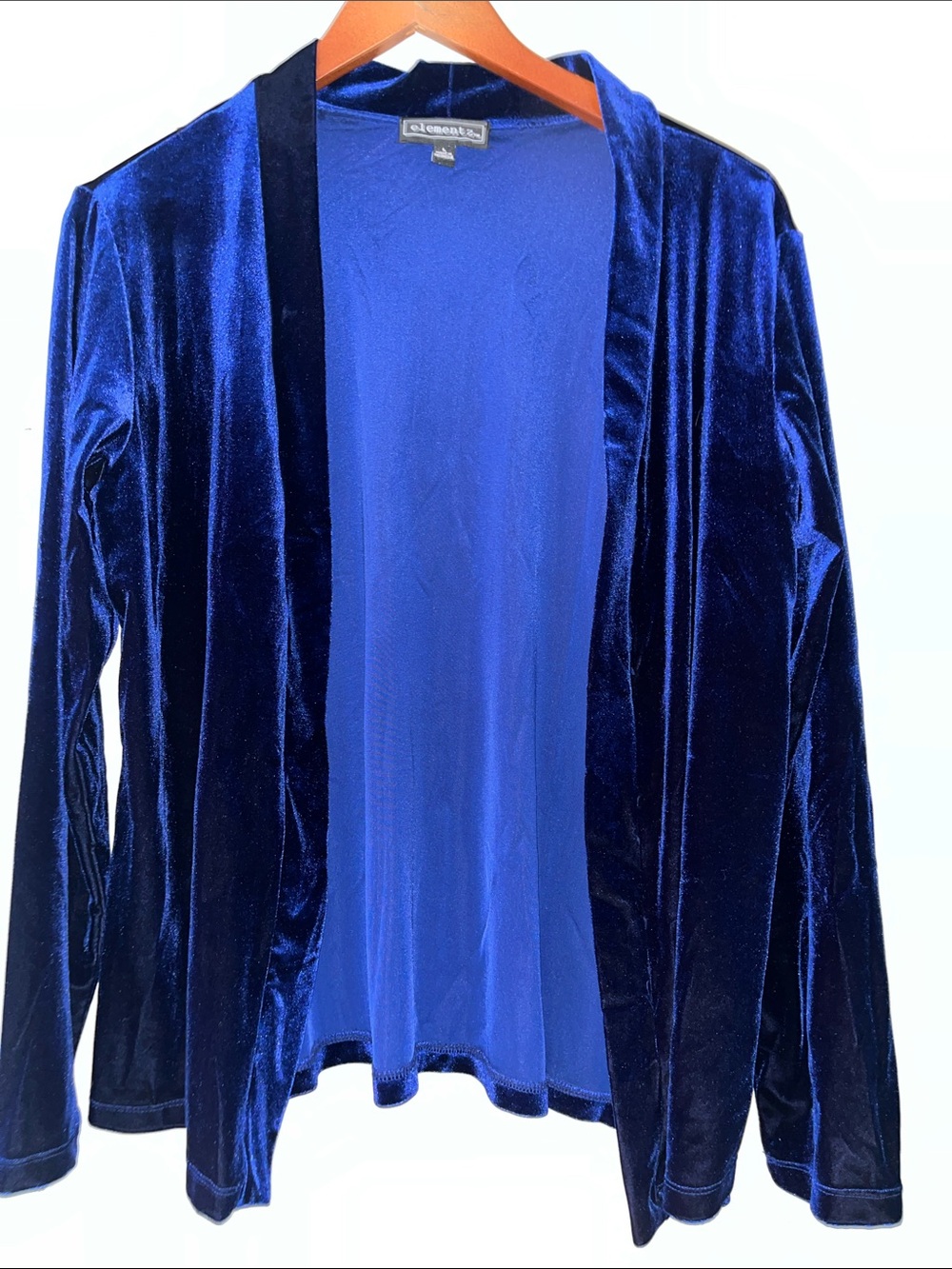 Elementz Women's Velvet Open Cardigan - Blue